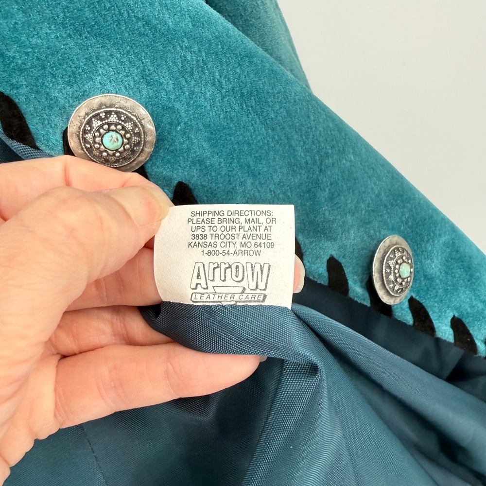 Vintage Patricia Wolf Suede Jacket Teal Horses Western Padded NWT Medium - Picture 10 of 10